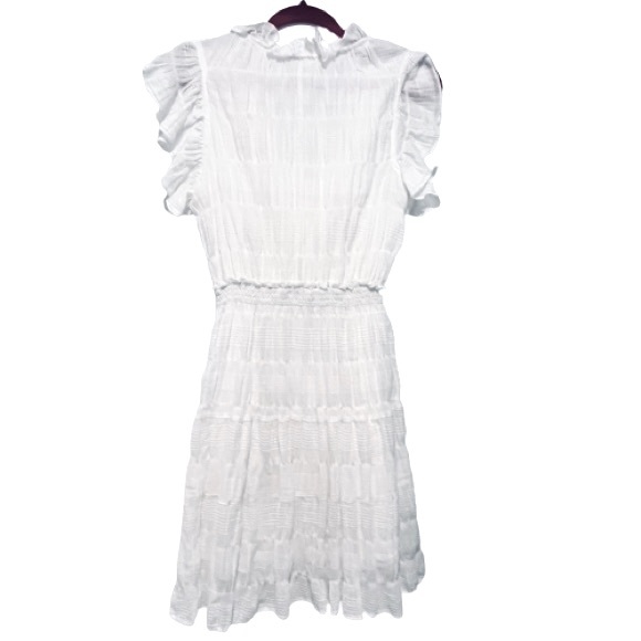 Max Studio- White Gauze Dress with Ruffle Sleeve and hem. - Picture 6 of 8
